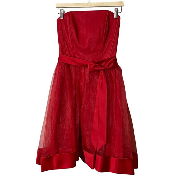 Alfred Angelo Cherry Red Tulle Layered Corset Dress SZ 10 Bow Detail A-Line - Picture 1 of 7